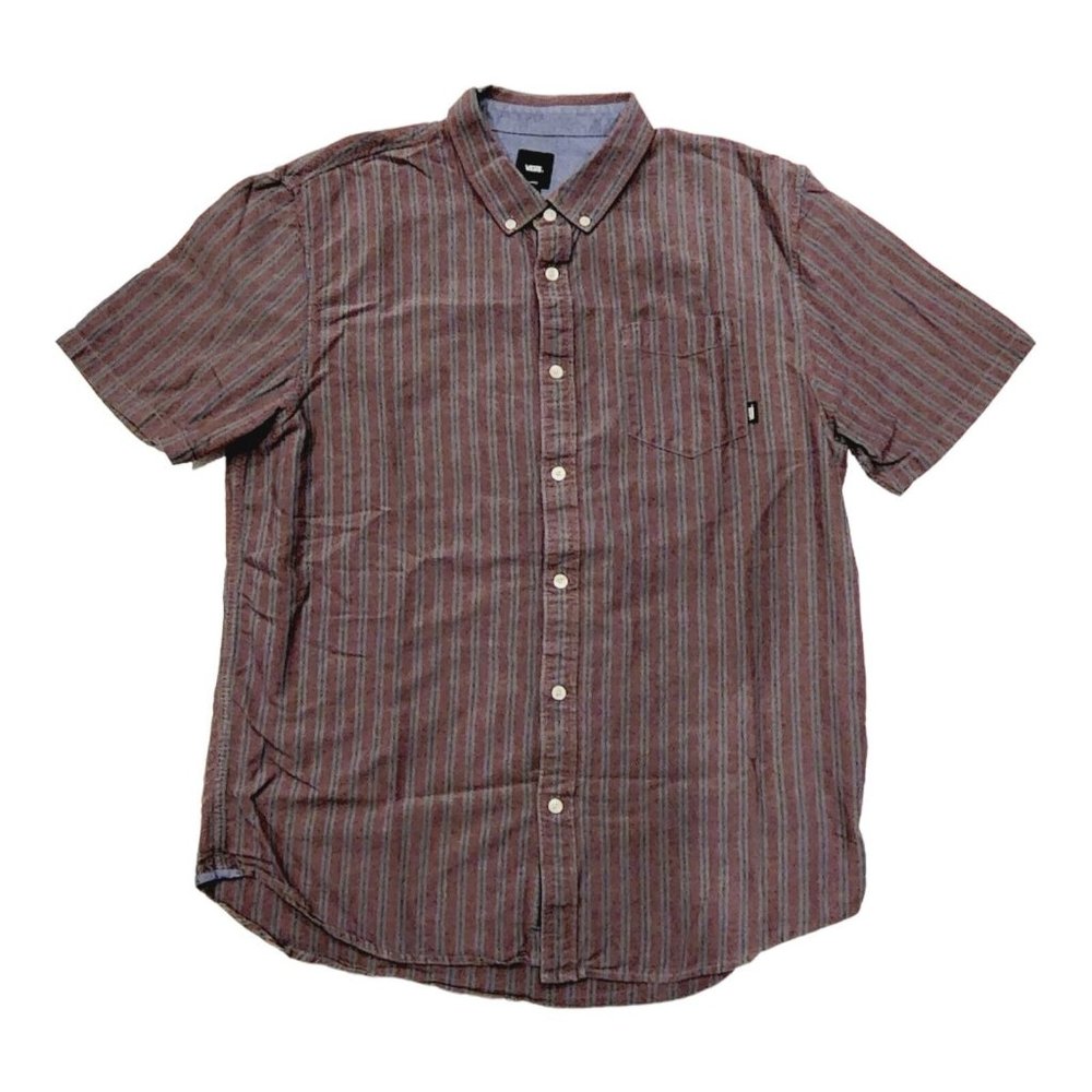 Vans Men's Shirt Button Up Classic Fit Short Sleeve Pocket Striped X-Large